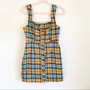 Urban Outfitters Orange Blue Plaid Button Jumper